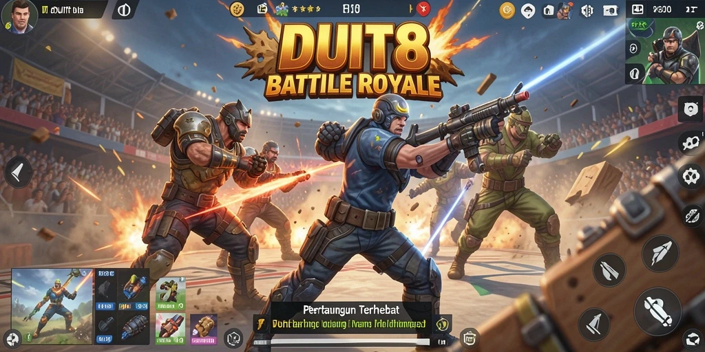 Tampilan gameplay Battle Royale yang mendebarkan di DUIT8.