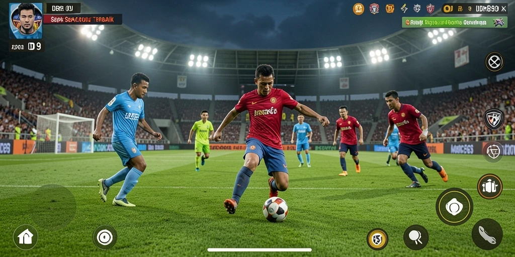 Screenshot gameplay IDR89 menampilkan aksi seru di lapangan sepak bola.