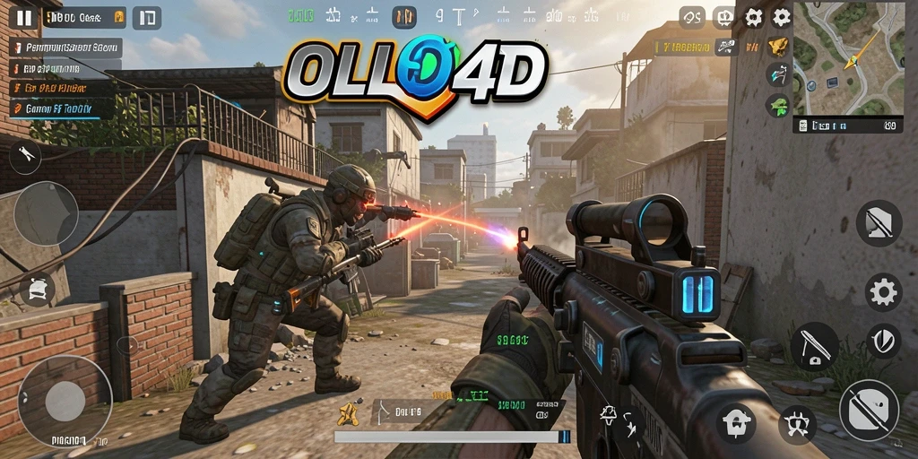 Tampilan aksi mendebarkan dalam pertempuran gameplay FPS OLLO4D.