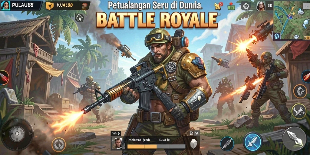 Screenshot utama menunjukkan intensitas pertempuran di PULAU88.