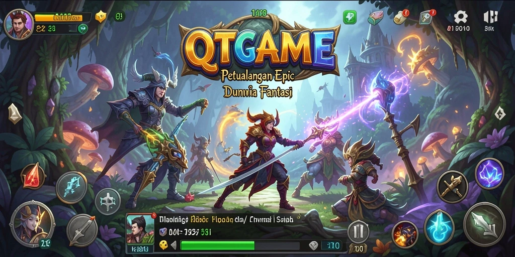 Screenshot gameplay RPG QTGAME menampilkan pertarungan epik dan karakter yang memukau.