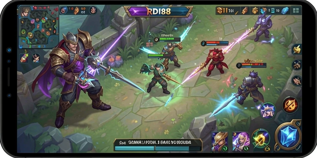 Screenshot utama <strong>RDI88</strong> menampilkan aksi seru di arena MOBA.
