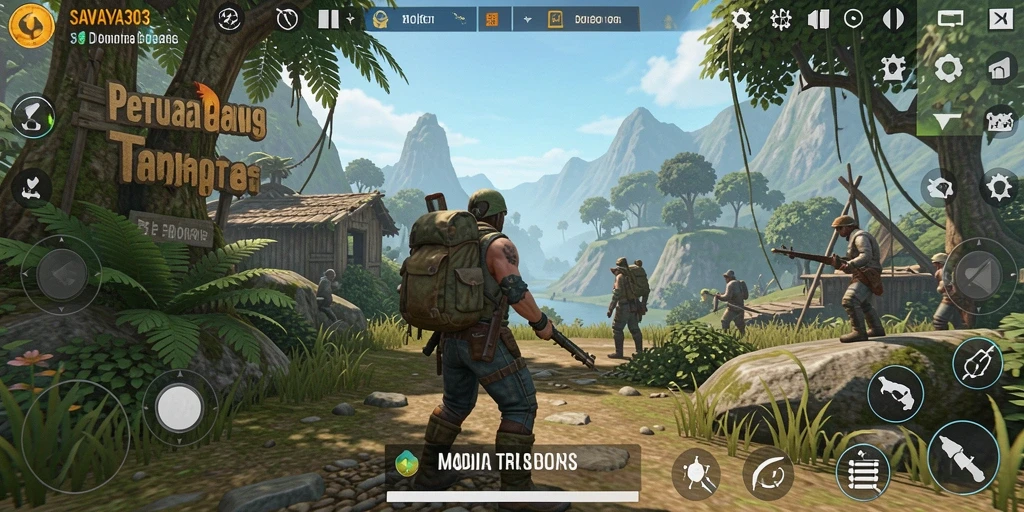 Tampilan gameplay SAVAYA303 dalam dunia terbuka yang luas.