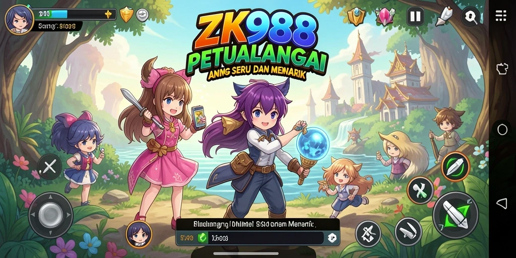 Screenshot gameplay ZK988 menampilkan karakter anime dalam aksi.